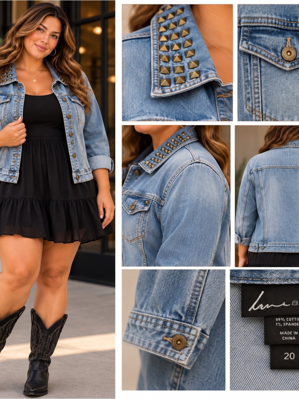 Lane Bryant Studded Light Blue Denim Jacket